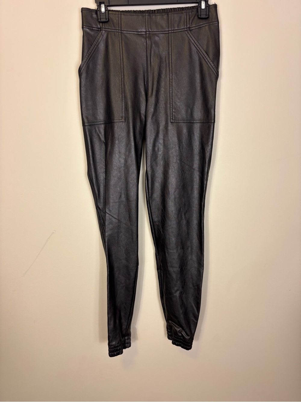 SPANX Black Faux Leather Jogger Pants Medium